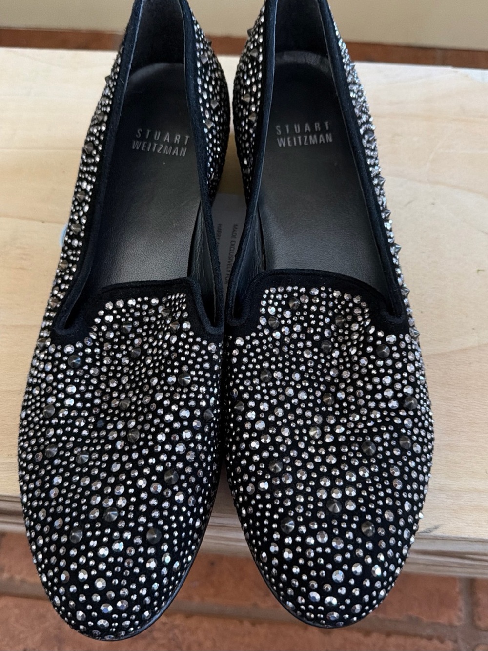 Stuart Weitzman Black Crystal-Studded Slip-On Loafers